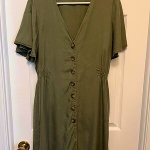 Iris Olive Button-Front Midi Dress